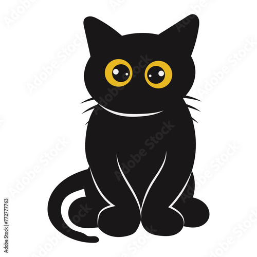 Fototapeta Naklejka Na Ścianę i Meble -  International Cat Day Silhouette with Yellow Eyes. Isolated Vector Cartoon.