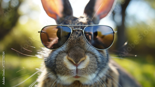 Zbliżenie na królika w okularach przeciwsłonecznych