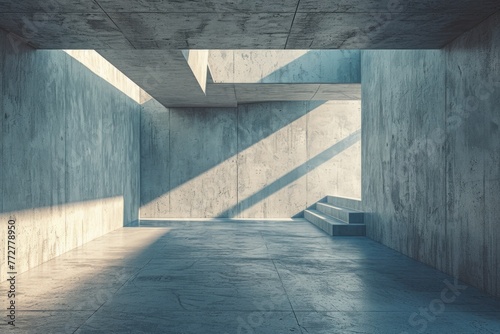 Stark Empty Hallway With Concrete Walls and Floors. Generative AI