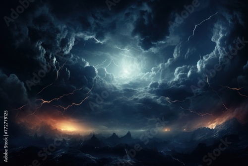 Dark Sky Painting With Clouds and Lightning. Generative AI