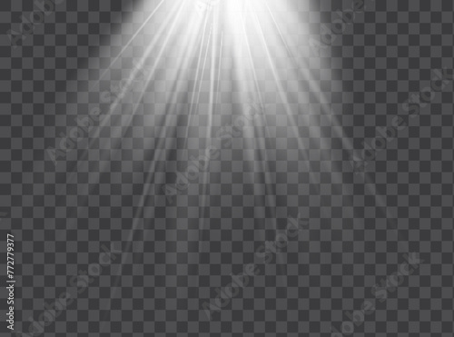 Light effect set. Glow isolated white transparent light effect set, lens flare, explosion, glitter, dust, line, sun flash, spark and stars, spotlight, curve twirl.