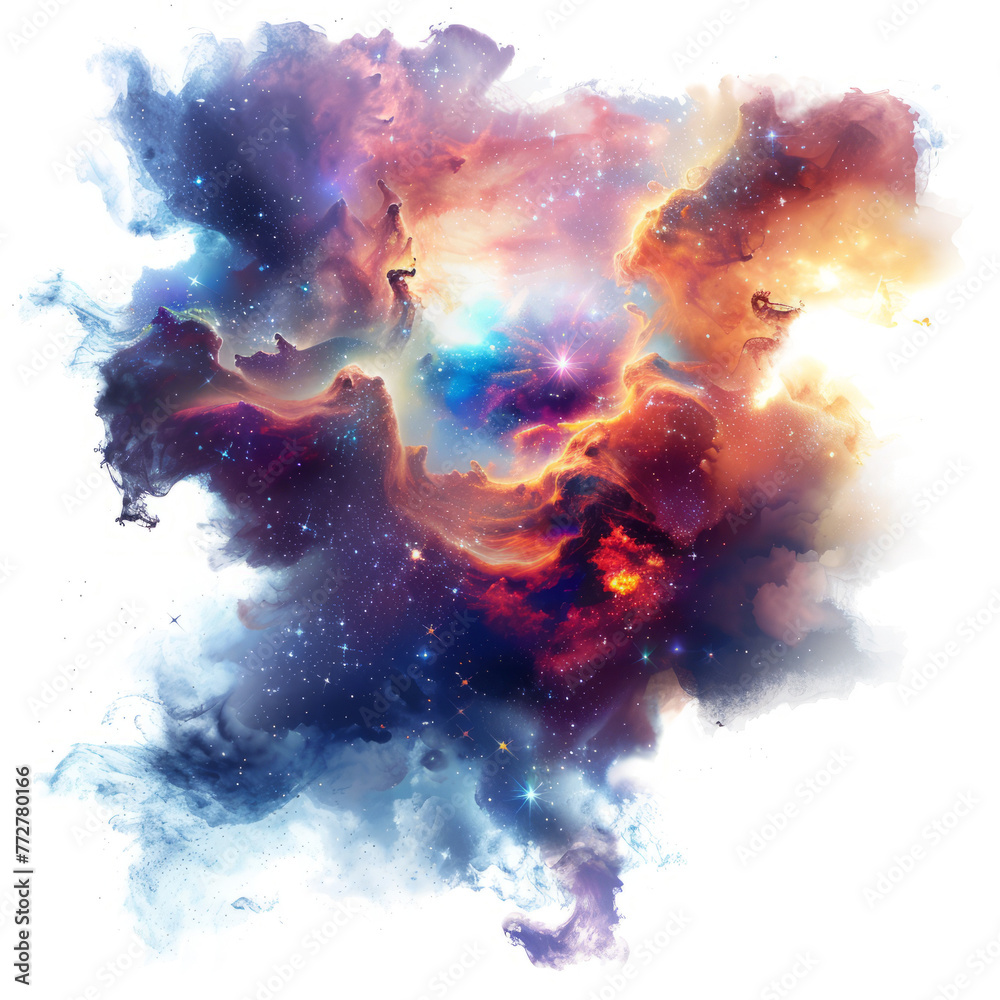 Fototapeta premium colorful nebula, with swirling clouds of gas and dust forming new stars against a plain white backdrop