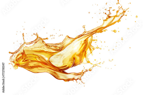 Golden oil splash with vibrant hues,  isolated on white background.