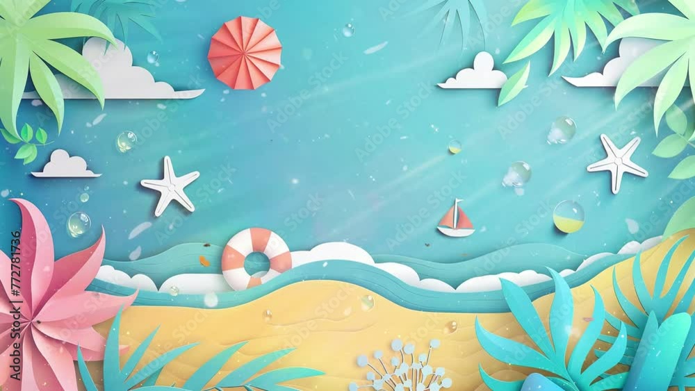 summer sale banner in paper cut style. seamless looping overlay 4k virtual video animation background summer sale banner in paper cut style. seamless looping overlay 4k virtual video animation background
