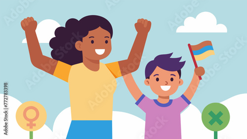 A child cheering on their nonbinary parent as they compete in a traditionally maledominated sport promoting gender equality and inclusivity in