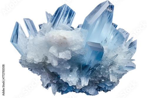 Azure Crystalline Cluster Gleaming in Contrast. On a Clear PNG or White Background. photo