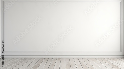 Empty room interior made of old grunge white plaster concrete wall and brown wooden floor  used as backdrop  backdrop or design element in architecture concept