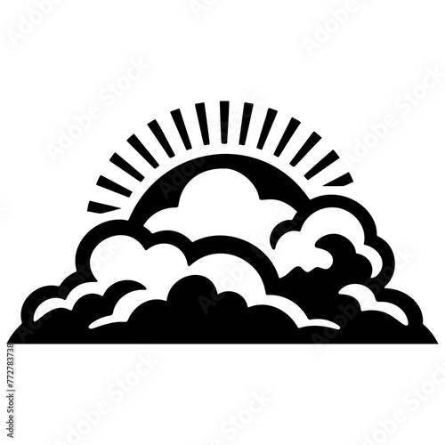 Sun behind snowcloud Partly snowy, Weather icon, simple vector svg illustration, hand drawn black and white, isolated on white background photo