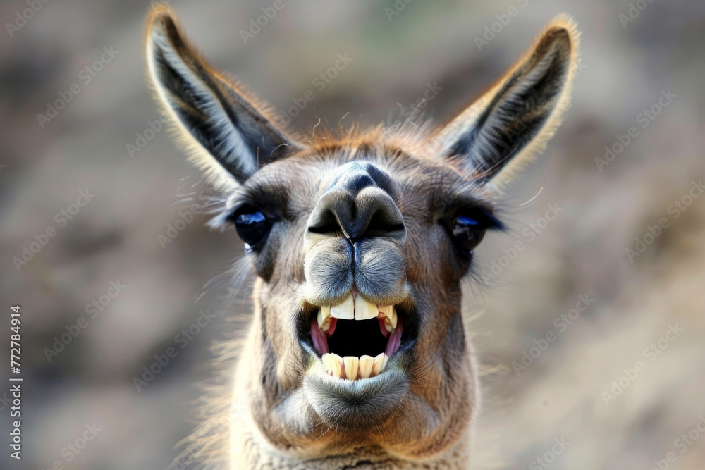 A goofy-looking animal, a funny meme image featuring a llama