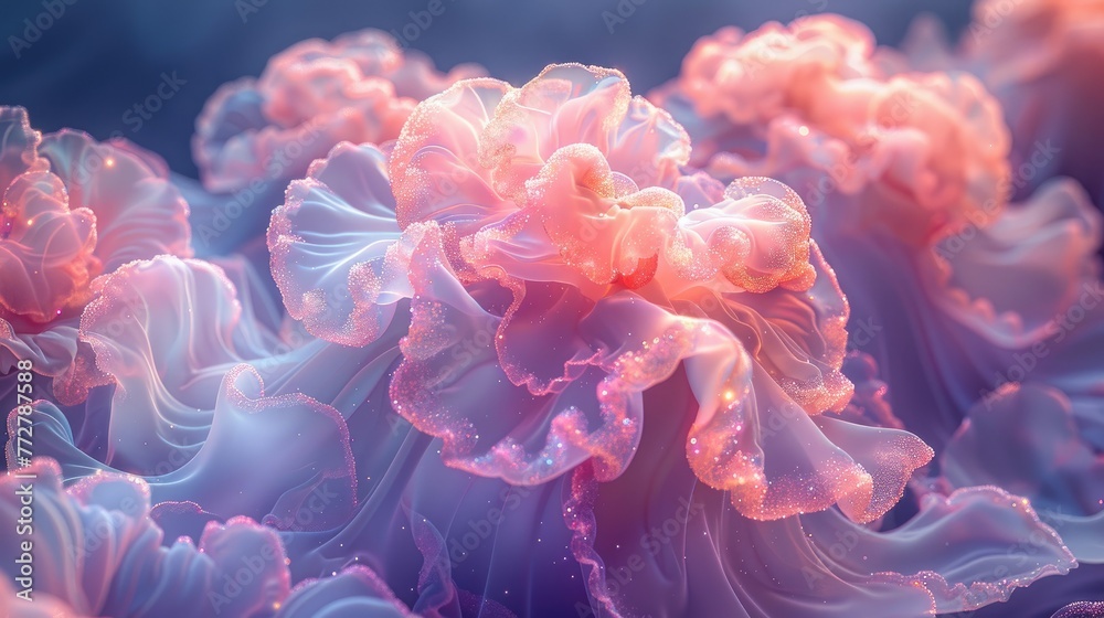 Abstract Ethereal Jellyfish Floating in Blue Underwater Background