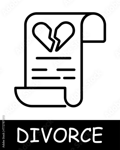 Marriage contract line icon. Document, divorce, marriage, court, husband, wife, quarrel, family. Black icons on a white background. Vector line icon for business and advertising