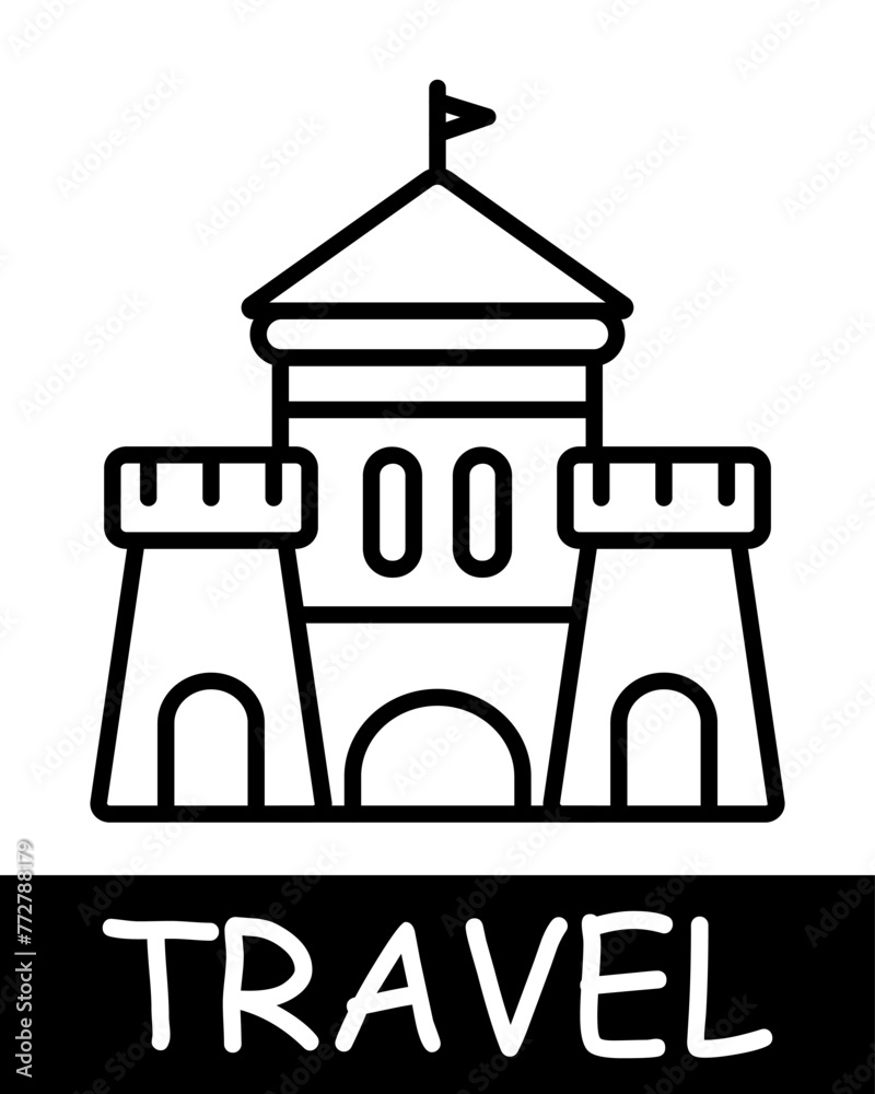 Sand castle line icon. Fortification, game, travel, road, trip, adventure, tourist, country, compass, resort, beach, ticket. Vector line icon for business and advertising Sand castle line icon. Fortification, game, travel, road, trip, adventure, tourist, country, compass, resort, beach, ticket. Vector line icon for business and advertising