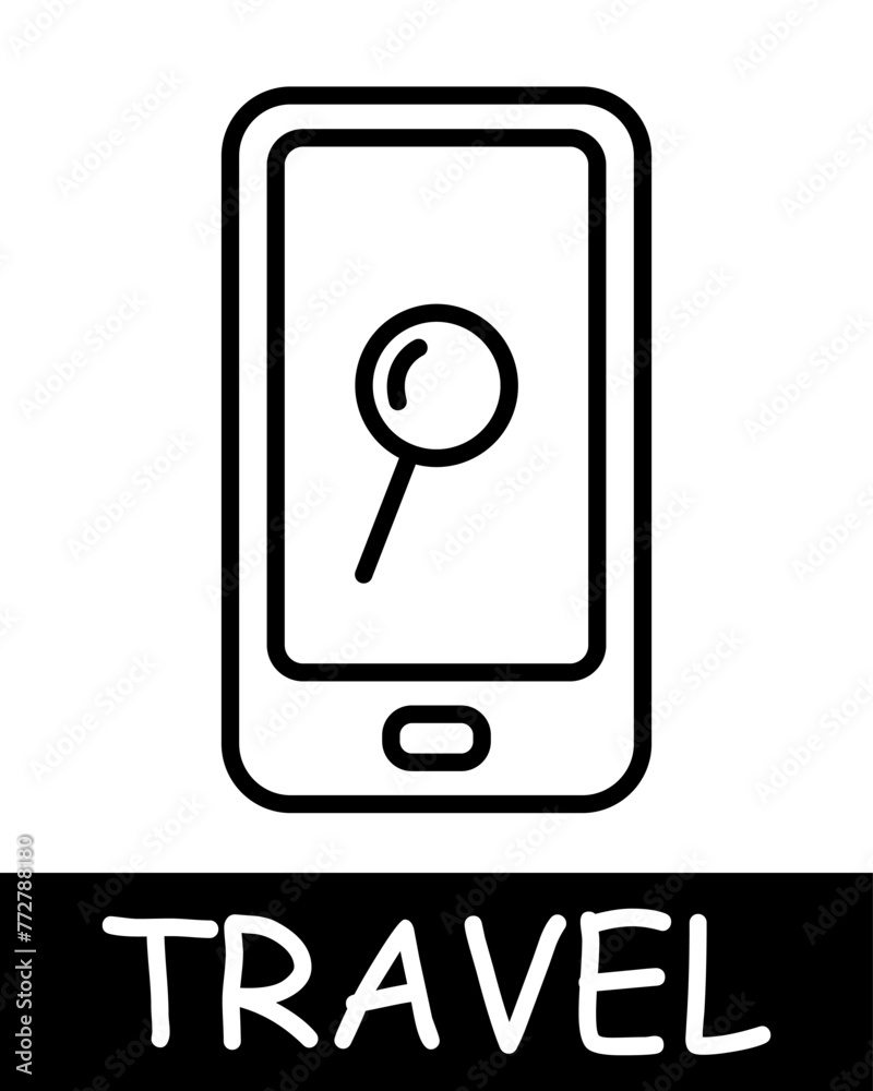 Smartphone line icon. Search engine, touchscreen, travel, road, trip, adventure, tourist, country, compass, resort, beach, ticket. Vector line icon for business and advertising Smartphone line icon. Search engine, touchscreen, travel, road, trip, adventure, tourist, country, compass, resort, beach, ticket. Vector line icon for business and advertising