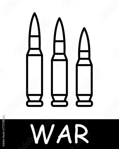 Ammo line icon. Gunpowder, cartridge case, caliber, war, death, peace, weapon, victory, battle, pain, destruction, sacrifice, conflict, trench. Vector line icon for business and advertising
