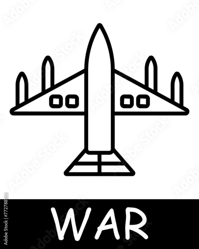 Airplane line icon. Rocket, air travel, war, death, peace, weapons, victory, battle, pain, destruction, sacrifice, conflict, trench. Vector line icon for business and advertising