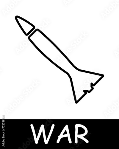 Rocket line icon. Bombing, nuclear weapons, war, death, peace, weapons, victory, battle, pain, destruction, victims, conflict, trench. Vector line icon for business and advertising