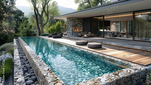 Swimming Pool with stone and wood