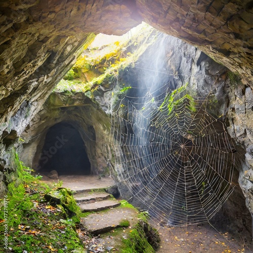 Ancient Abode: Traditional Old Cave with Intricate Spider's Web"