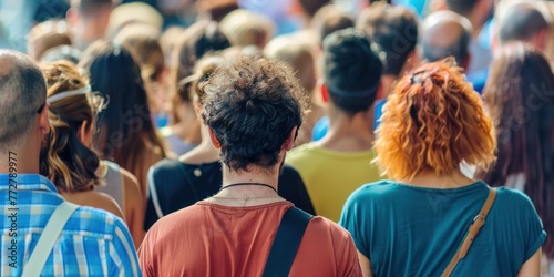 A photography of queue of people from behind