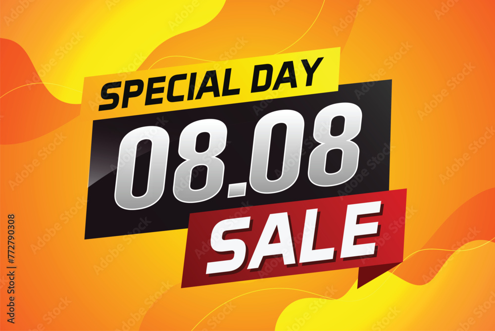 8.8 Special day sale word concept vector illustration with ribbon and 3d style for use landing page, template, ui, web, mobile app, poster, banner, flyer, background, gift card, coupon
8.8 Special day sale word concept vector illustration with ribbon and 3d style for use landing page, template, ui, web, mobile app, poster, banner, flyer, background, gift card, coupon