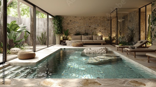 Swimming Pool with stone and wood