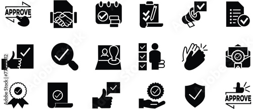Approval And Certified Concepts, thin line icon set. Symbol collection in white background