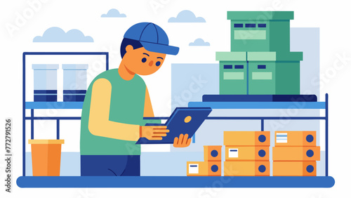 A worker is seen carefully inspecting a newly manufactured product on the assembly line. In the background boxes bearing the company logo are