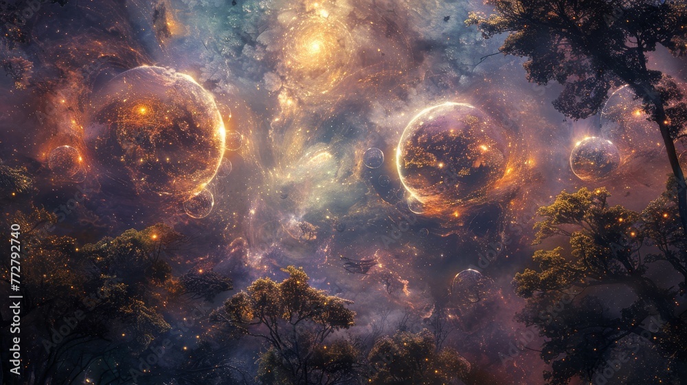 Fototapeta premium A system of floating orbs that contain the dreams of a sleeping giant