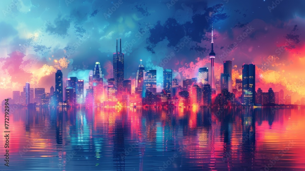 A vibrant city skyline representing technological advancement