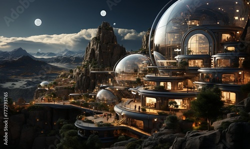 Futuristic City Amid Mountain Peaks photo