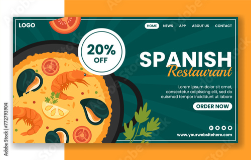 Spanish Restaurant Social Media Landing Page Cartoon Hand Drawn Templates Background Illustration
