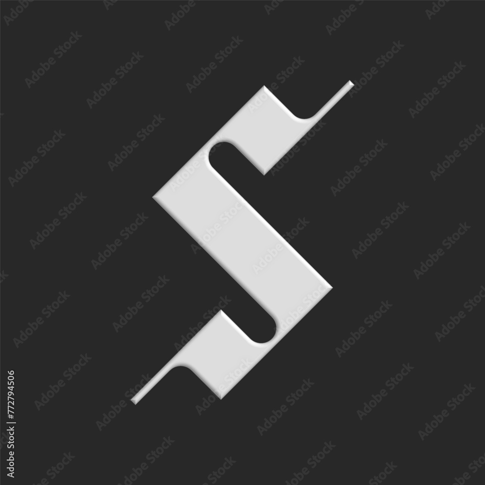 Gothic letter S serif logo creative initial volumetric shape, black and white gradient typography bold mark design element, simple angular geometric shape. Gothic letter S serif logo creative initial volumetric shape, black and white gradient typography bold mark design element, simple angular geometric shape.