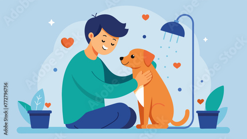 A pet owner lavishes their furry companion with affection fulfilling the human need for unconditional love and reinforcing the importance of