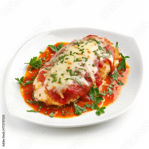 Chicken Parmesan (Italy) photo on white isolated background