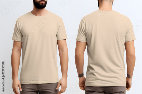 Mockup of a beige t-shirt in a white background