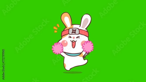 cheer animation, rabbit ninja on green screen