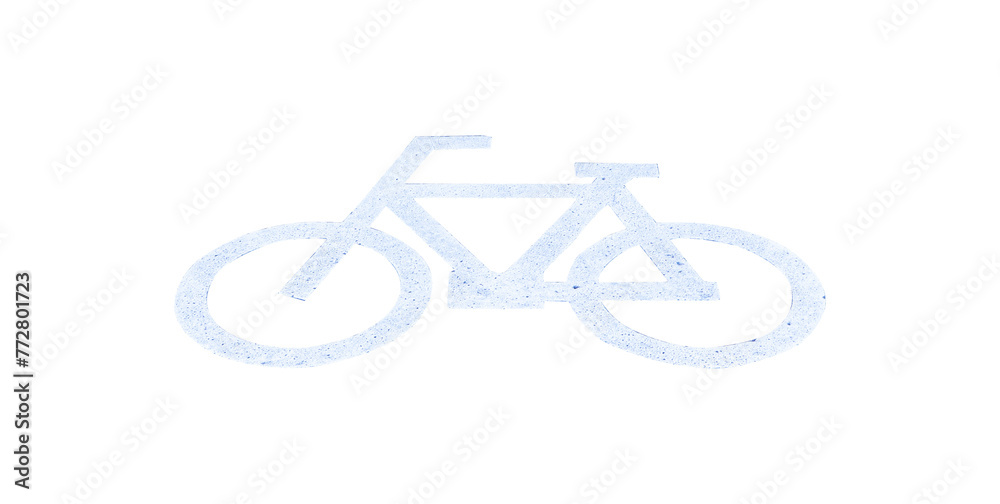 Bicycle symbol or sign on bicycle parking lot at roadside in town isolated on cut out PNG or transparent background. Attention and alert sign or symbol.