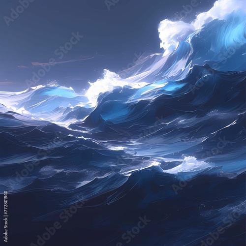 Abstract Sea Wave with Moon Light 