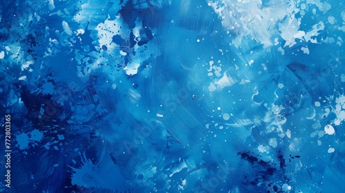 Abstract blue paint strokes and splashes on canvas