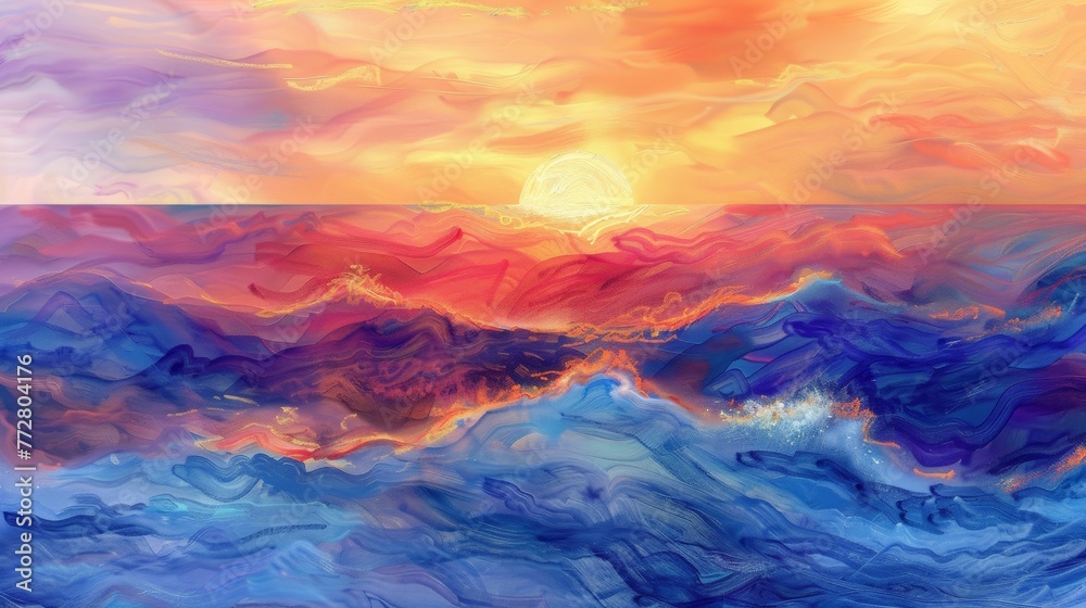 Abstract colorful ocean sunset digital painting