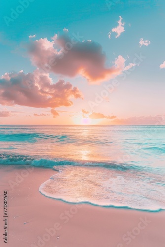 Sun Setting Over Ocean Beach