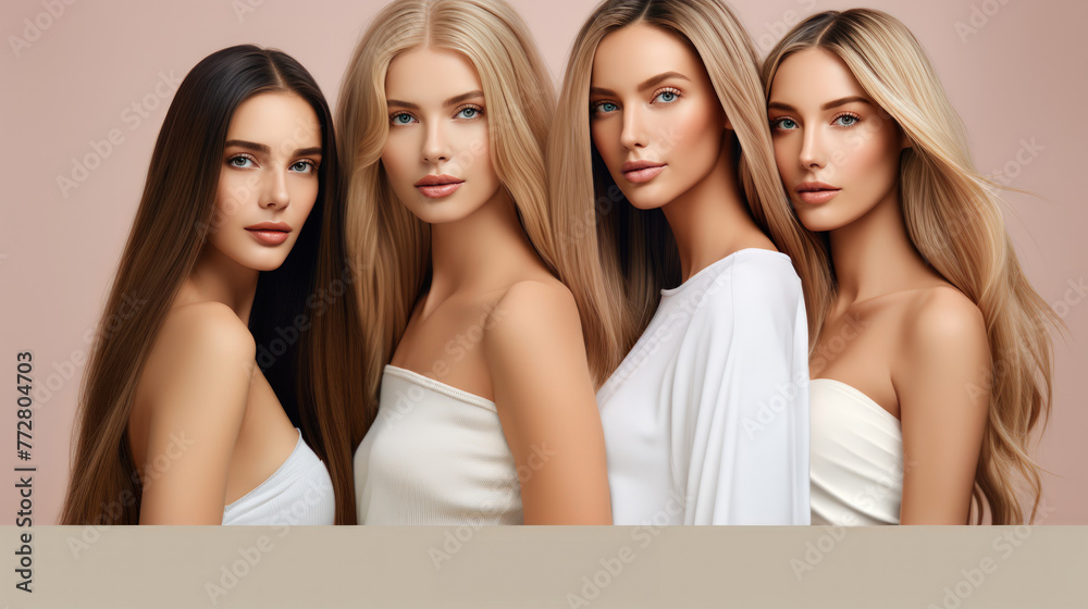 Fototapeta premium Beautiful Women Models on a Pastel Background