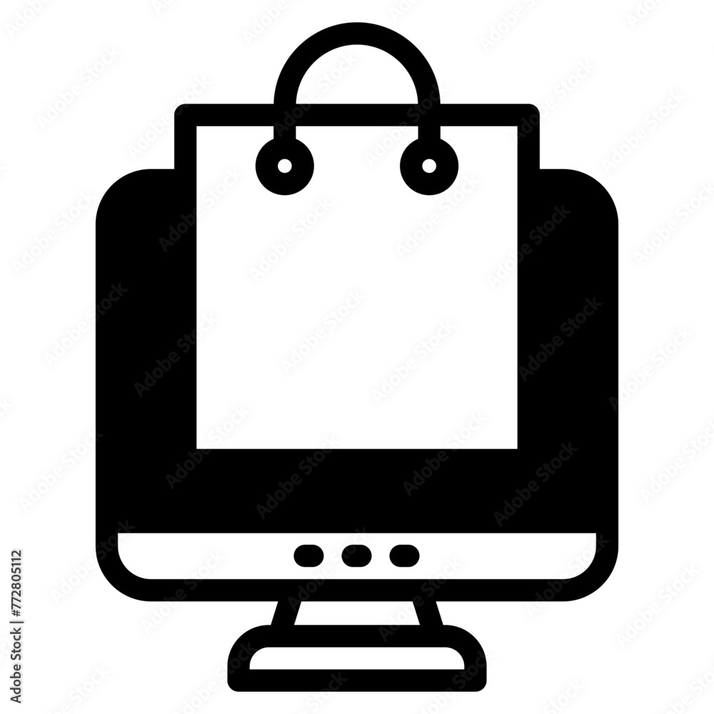 online shopping, shopping bag on computer icon online shopping, shopping bag on computer icon