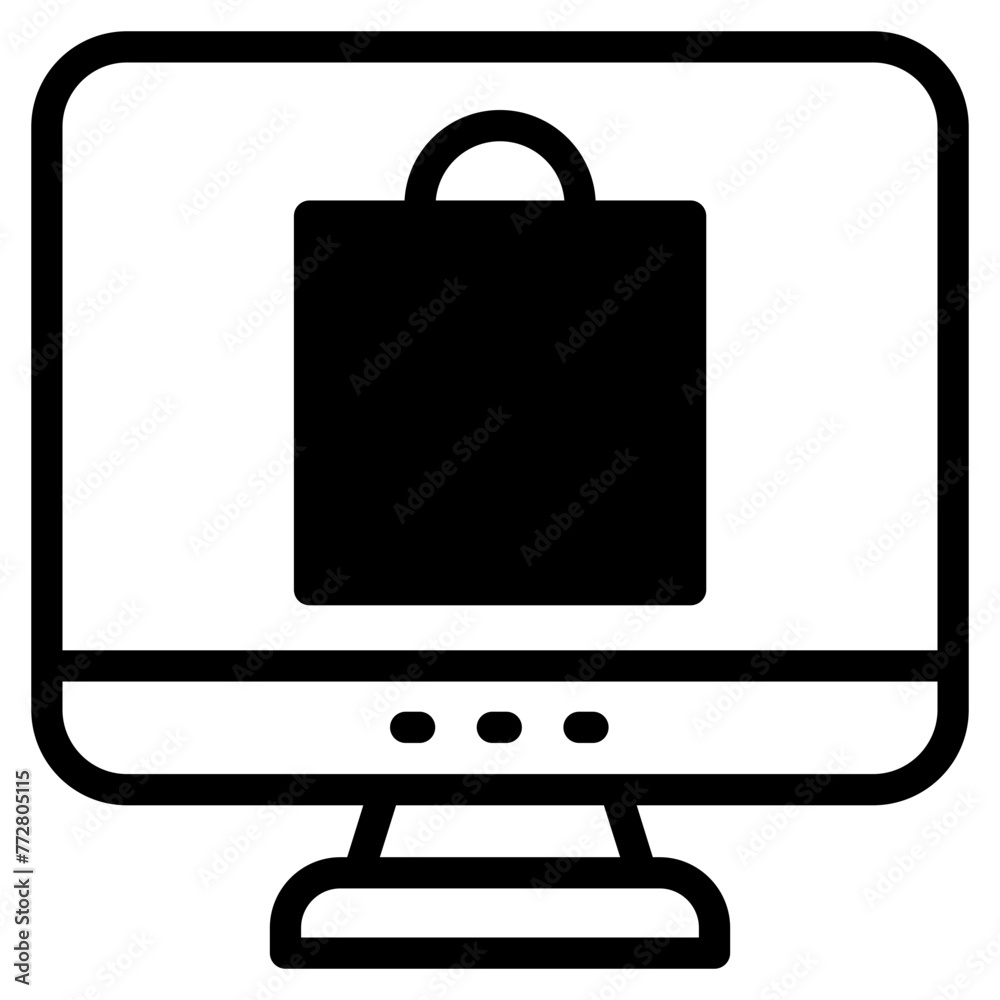 online shopping, shopping bag on computer icon online shopping, shopping bag on computer icon