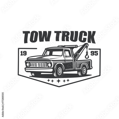 tow truck monochrome vintage badge logo vector graphic template