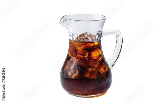 Pitcher Filled With Ice and Cola on White Background