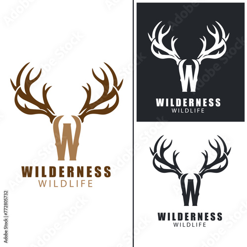 Letter w with horn deer logo vector graphic template
