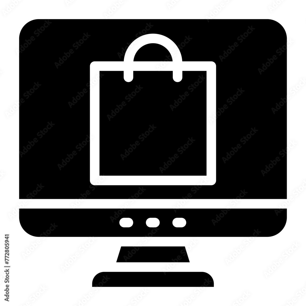 online shopping, shopping bag on computer icon online shopping, shopping bag on computer icon