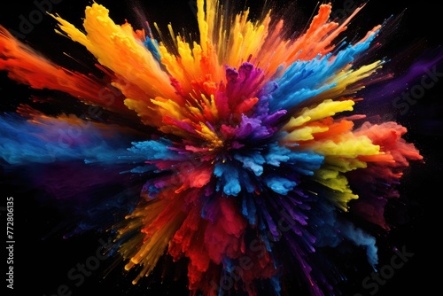 Colored powder explosion on gradient dark background, concept, Closeup Abstract colorful explosion on a black background, Ai generated © Tanu