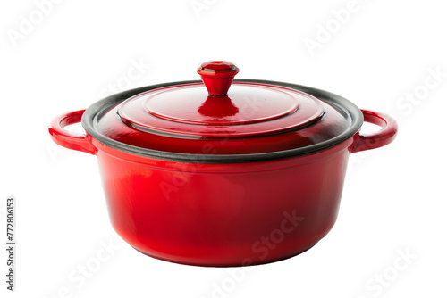 Red Pot With Lid on White Background
